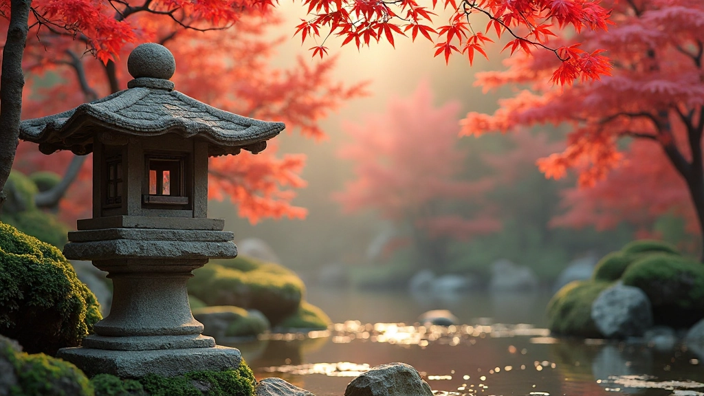 Serene Japanese garden with stone lantern and maple trees reflecting personal growth mindset