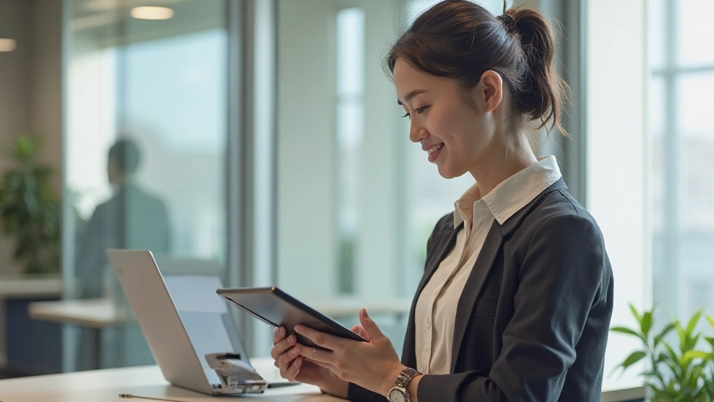 Modern learning environment with tablet, notebook, and digital interface showing skill progression analytics